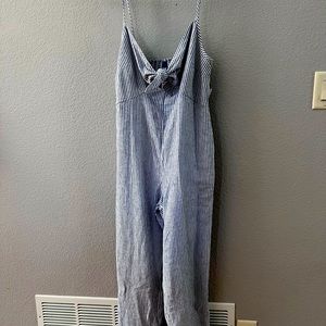 COPY - Old Navy tie front seersucker wide leg romper